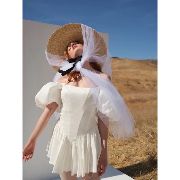 For Love & Lemons Dresses & Skirts - For Love & Lemons Mia Mini Dress White Puff Sleeve Small NWT
